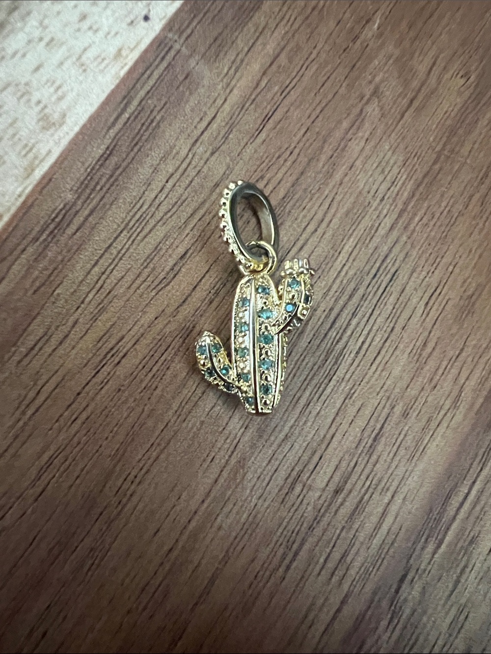 Gold Cactus Charm Pendant with green Stones - Women Jewelry